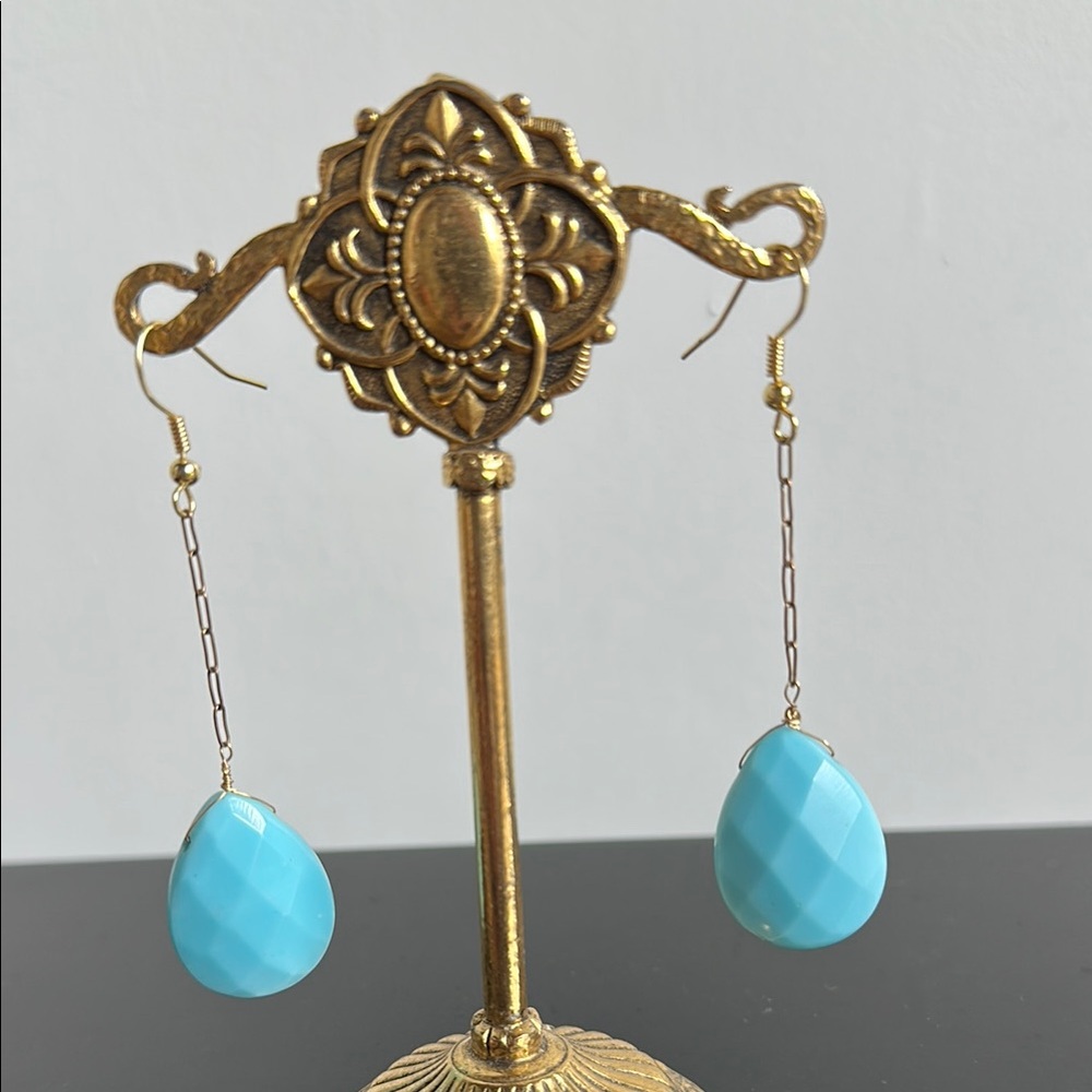 Elegant Gold and Blue Drop Earrings